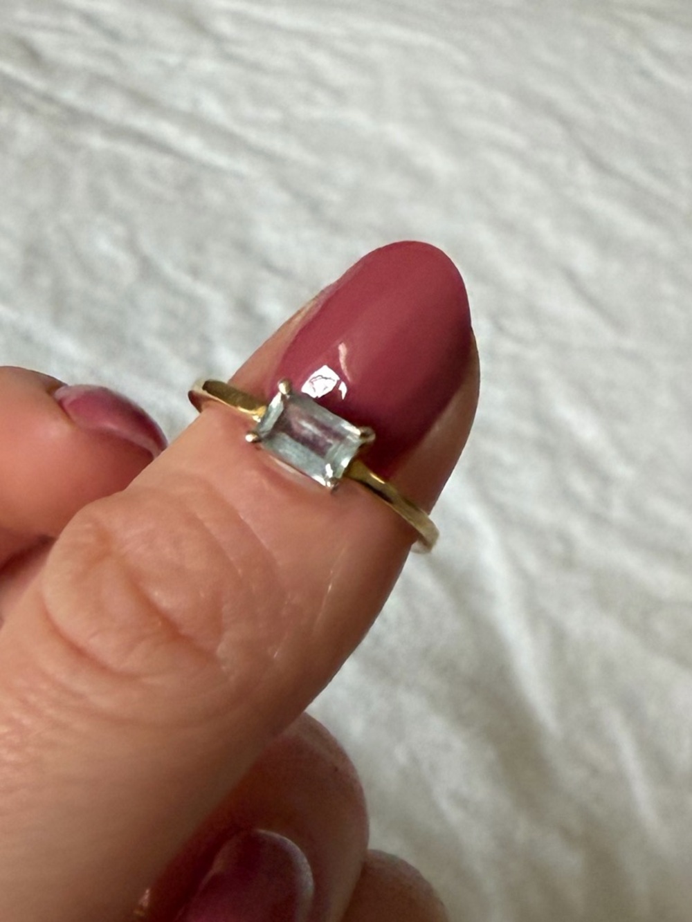 Aurate birthstone Baguette Ring - aquamarine/March, size 7, gold vermeil - Picture 4 of 8
